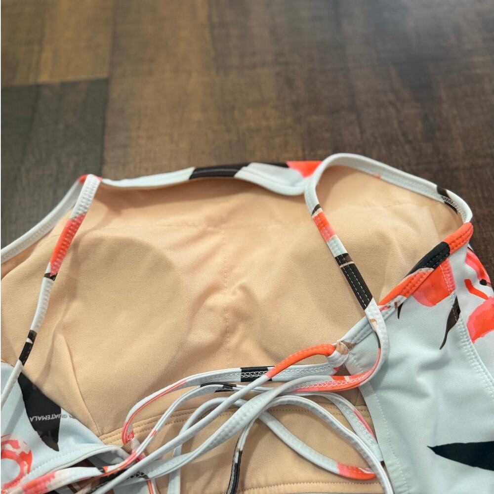 Albion Fit Floral High Neck Bikini Top Sea Glass White Strappy Back Size Small - Picture 3 of 6